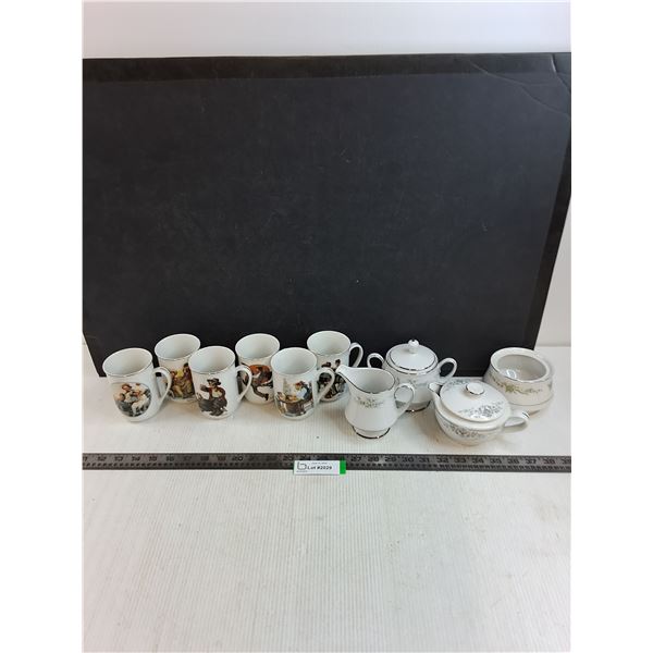 Set of 6 Norman Rockwell Mugs, (2) Fine China Cream & Sugar Sets (Noritake, Banbury)