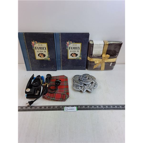 Travel Iron - Untested - Appears unused, Hot Place Set, (3) Photo Albums - Unused