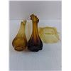Image 2 : (3) Vintage Amber Glass (Trinket Dish & Vases)