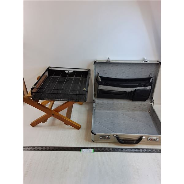 Bugatti Metal Brief Case, Wooden Folding Stool, Metal Organizer Tray