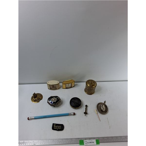 (3) Clocks, Trinket Box, Trinket tin , Misc - As Is