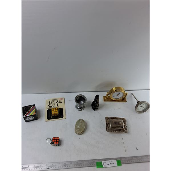 Thermometer Gauge, Clock, Butter Dish, Misc