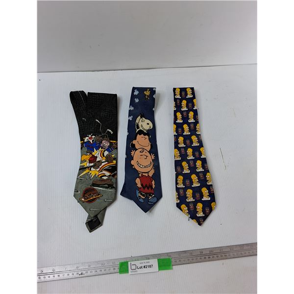 (3) Ties - Looney Toons, Charlie Brown, Homer Simpson