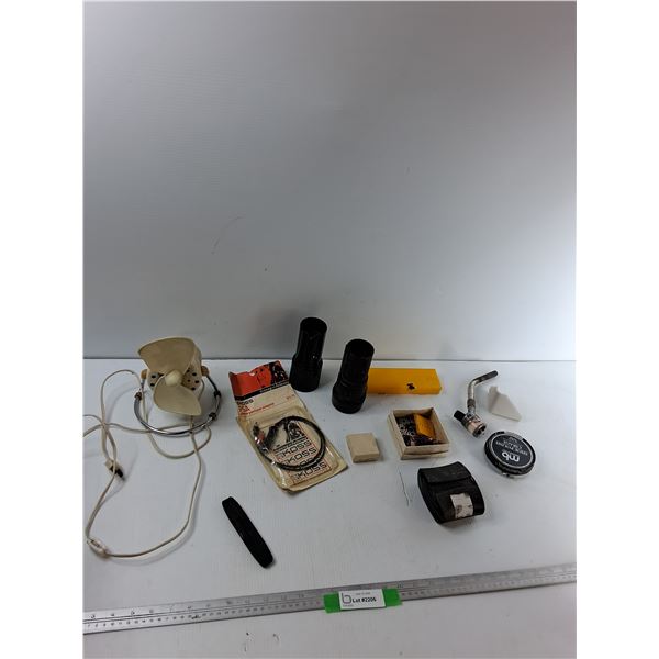Assorted Items - Desktop Fan, Sewing Items, Shoe Polish ,Misc