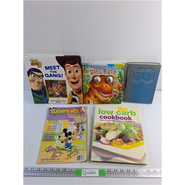 Various Books and Magazines - Mickey Mouse, The Low Carb Cookbook and The Great Dino Race