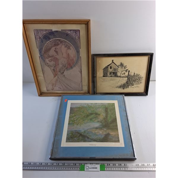(3) Framed Wall Art Prints 13" x 17"