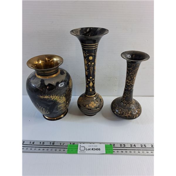 (3) Brass Flower Vases