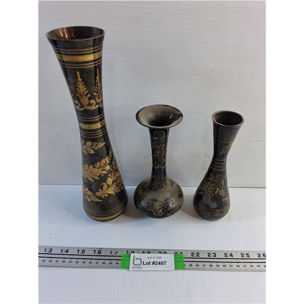 (3) Brass Flower Vases