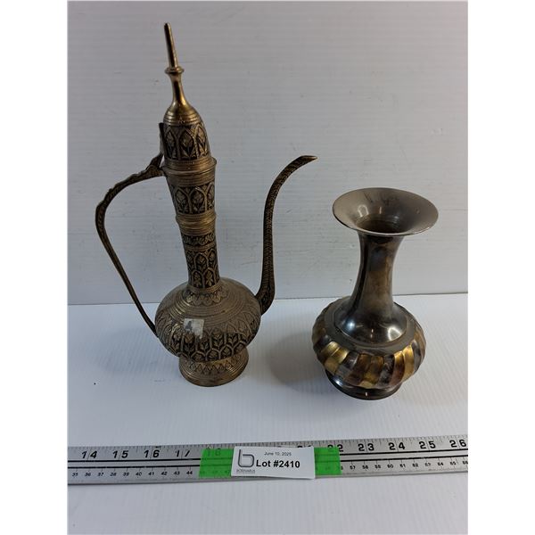 Brass Coffee Pot and Flower Vase