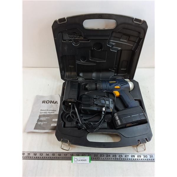 Rona Cordless Drill Kit - Charger Powers On - Case As is
