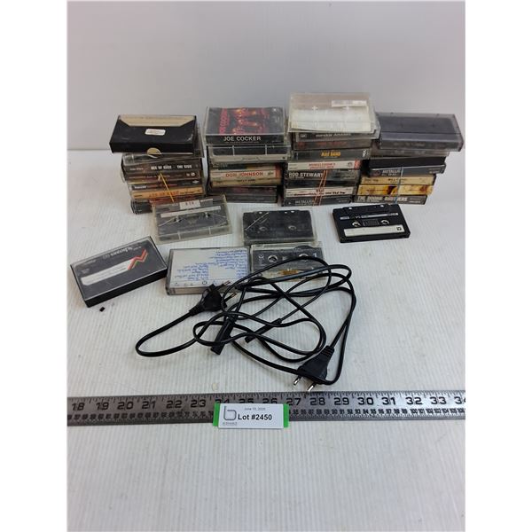 (30+) Assorted Cassette/Mixed Tapes, Power Cords