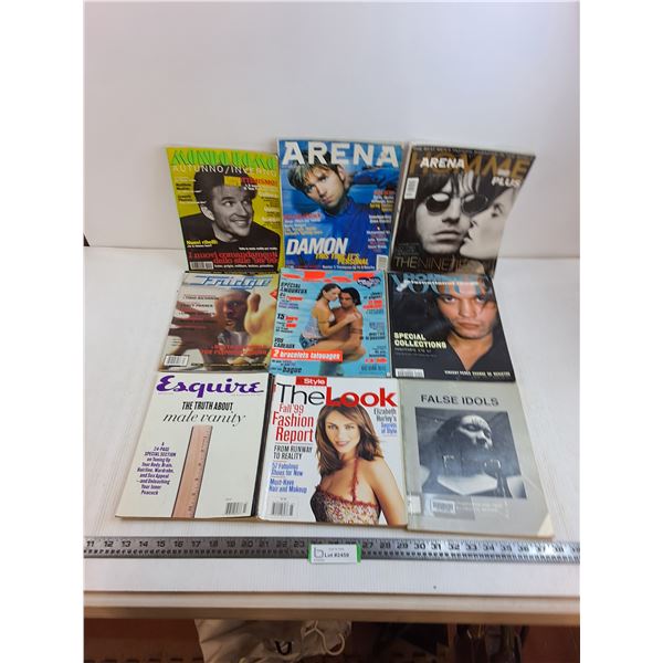 (9) Men's 90's Fashion Magazines (Arena, Vogue, Esquire)