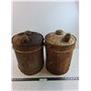 Image 1 : (2) Vintage Metal Gas Cans - 16" Tall x 12" Dia - Pickup Only