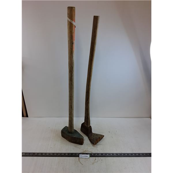 (2) Vintage Axes (Rock Splitter, Adze) - 34" Length Each - Cannot Ship