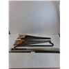 Image 1 : (2) Vintage 25" Hand Saws, 29" Pry Bar, Aluminum 33" Softball Bat