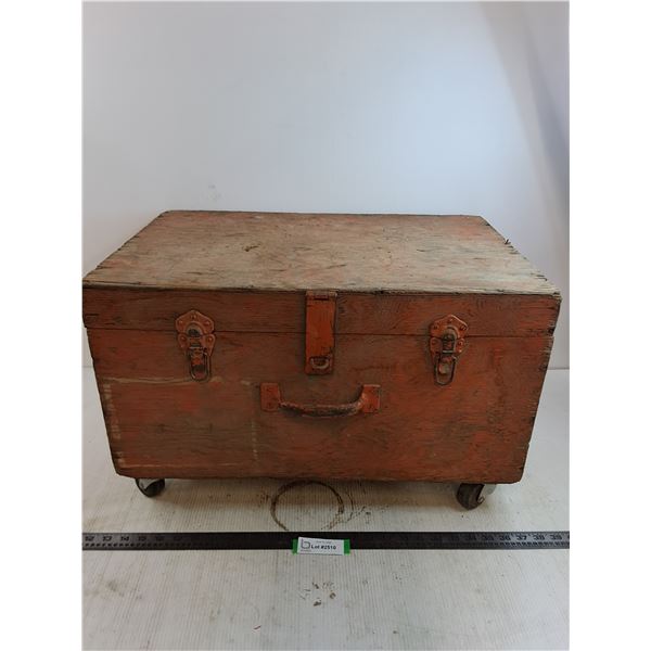 Rolling Lockable Wooden Tool Box Cart - 24" x 16" x 12" - Pickup Only