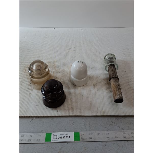 Glass Insulators, White CPR Brown Porcelain ( large and small Dominion)