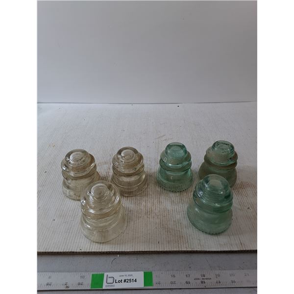 (6)  Dominion Clear Glass Insulators (3 turning Blue)