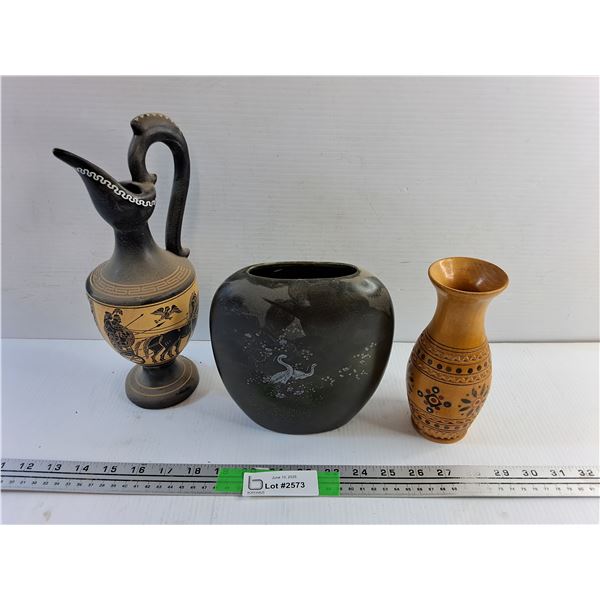 Wooden and Ceramic Vases and Decorative Pitcher