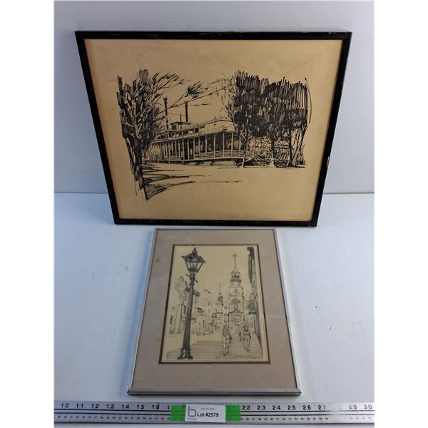 (2) Framed Wall Art Prints 20 x 17"