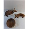 Image 2 : Carved Wood Buffalo and Wooden Bowl