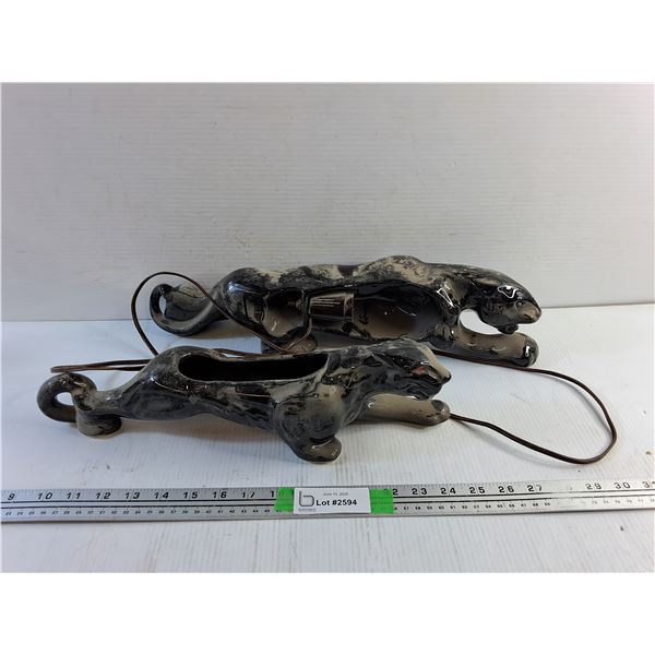 Ceramic Panther Lamp and Planter - As Is