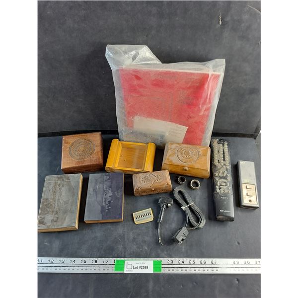 Knife Sharpening Block, Jewelry Boxes, Remotes, Mitsubishi TV Owners Guide and Misc