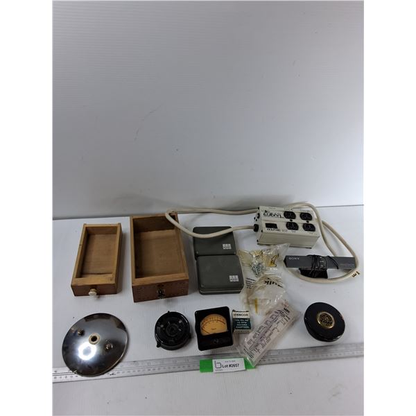 (2) Wooden Drawers, Assorted Resistors, Antenna, Misc - As Is