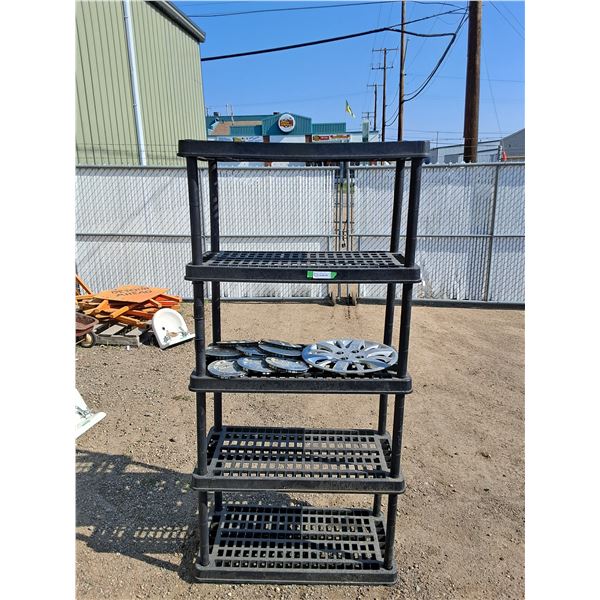 **Plastic Shelf Rack - 73 x 35 x 17" and Chevy & GMC Rim Caps - PICK UP ONLY