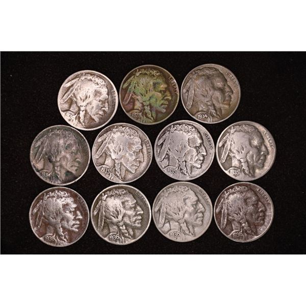 11-FULL DATE BUFFALO NICKELS: 1924, 1928, 2-1934,