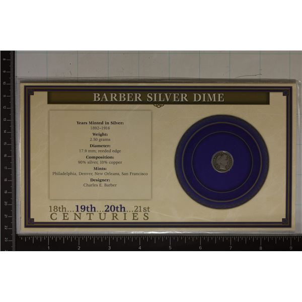 1916 BARBER DIME IN NICE INFO CARD AND PLASTIC