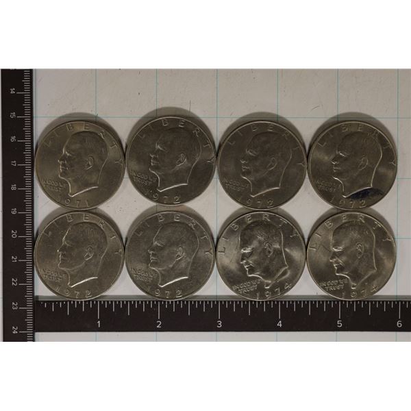 8-IKE DOLLARS: 1971, 5-1972 & 2-1974 ALL XF-UNC