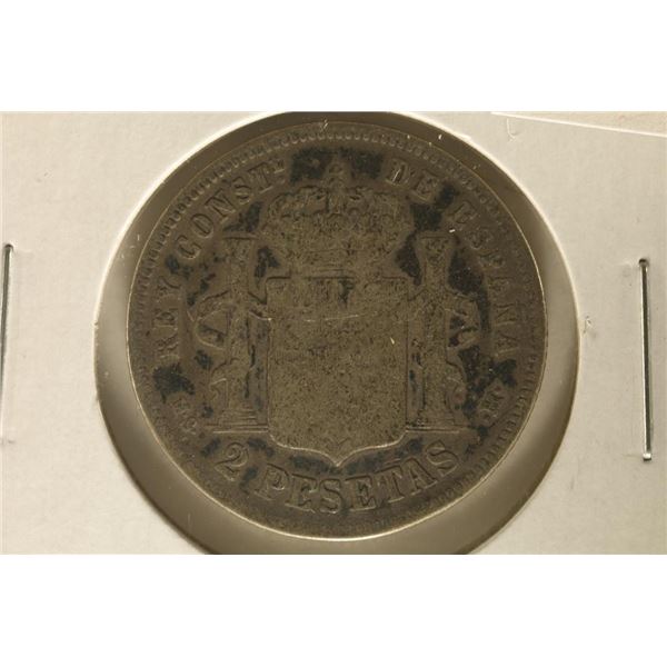 1882 SPAIN SILVER 2 PESETAS .2685 OZ. ASW