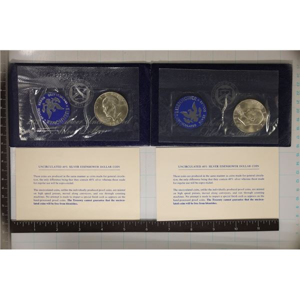 2-IKE SILVER DOLLARS UNC IN BLUE PACKS 1973 & 74