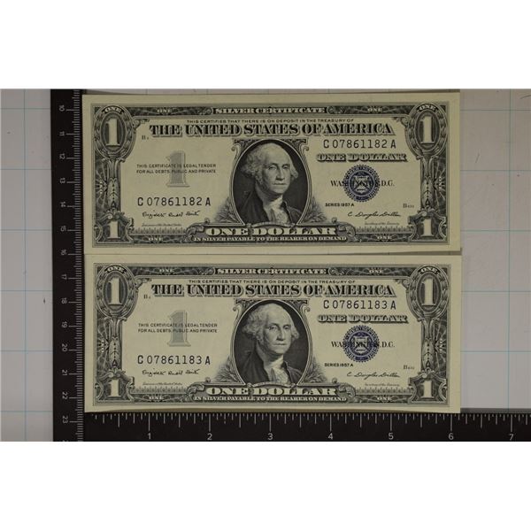 2 CRISP UNC WITH CONSECUTIVE SERIAL NUMBERS $1