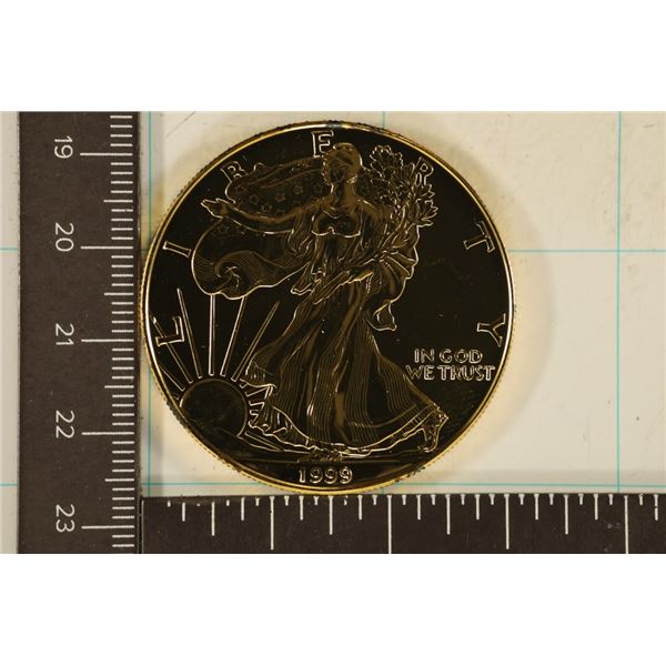 GOLD ELECTROPLATED 1999 AMERICAN SILVER EAGLE. UNC