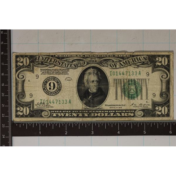 1928 REDEEMABLE IN GOLD US $20 FRN GREEN SEAL