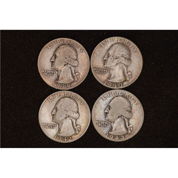 1939, 40, 42 & 43-D WASHINGTON SILVER QUARTERS