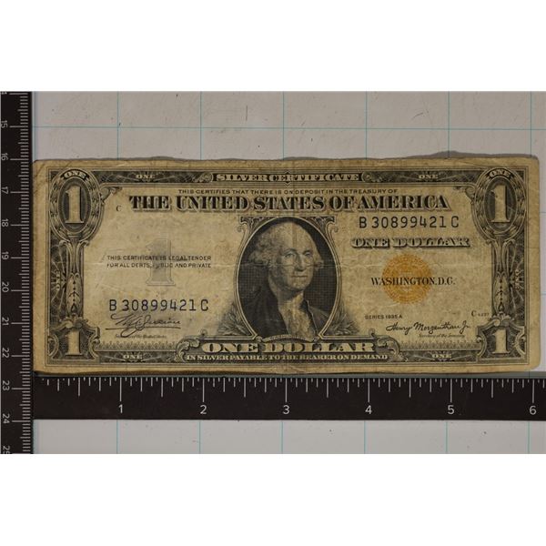 1935-A US $1 NORTH AFRICA YELLOW SEAL SILVER
