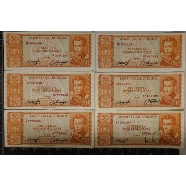 6-1962 BOLIVIA CRISP UNC 50 PESOS: 1 SET OF 2