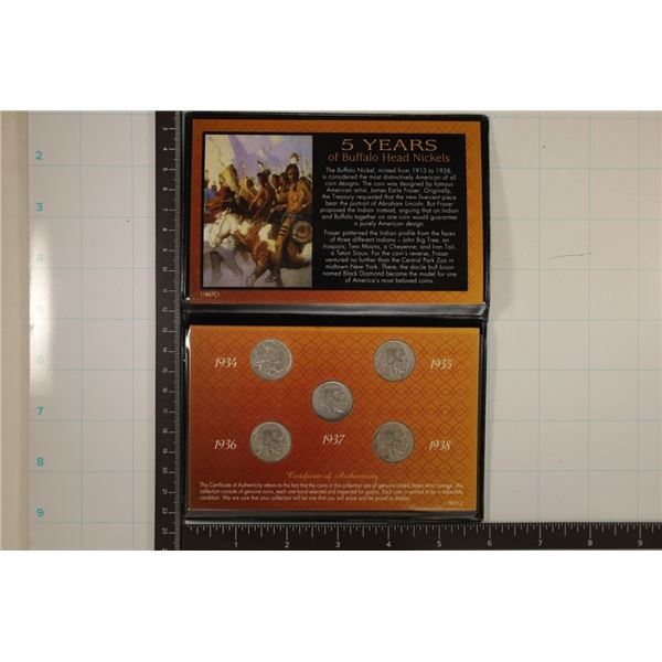 5 YEARS OF BUFFALO NICKELS SET, 1934, 35, 36,