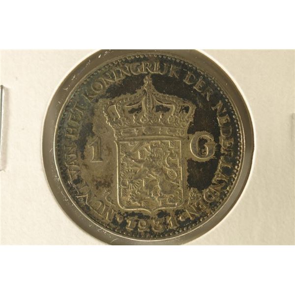 1931 NEDERLANDS SILVER 1 GULDEN .2315 OZ. ASW