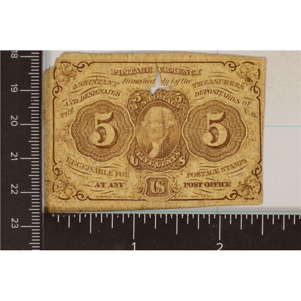 1862 US 5 CENT POSTAGE CURRENCY SEE DESCRIPTION