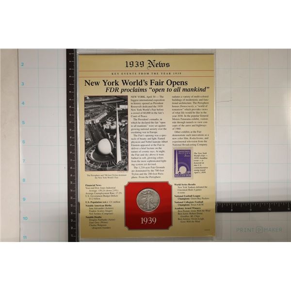 1939 SILVER WALKING LIBERTY HALF DOLLAR & STAMP