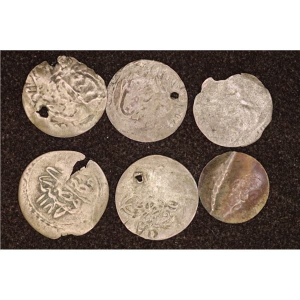 6 SILVER DIME SIZED OTTOMAN EMPIRE PARA COINS: