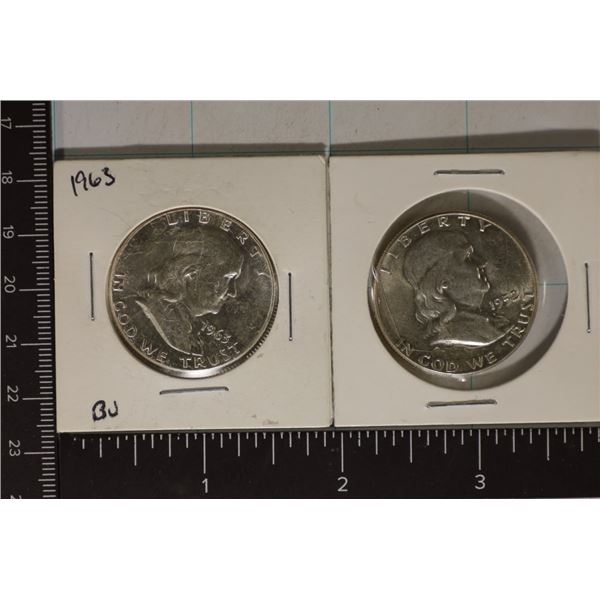2-SILVER FRANKLIN HALF DOLLARS: 1963 BU & 1952-AU