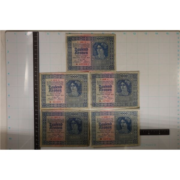 5-1922 AUSTRIA 1000 KRONEN BANKNOTES