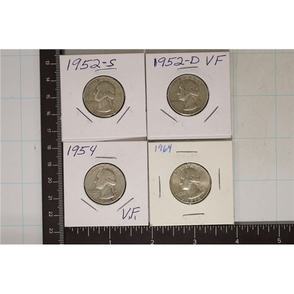 1952-D, 52-S, 54 & 1964 WASHINGTON SILVER QUARTERS