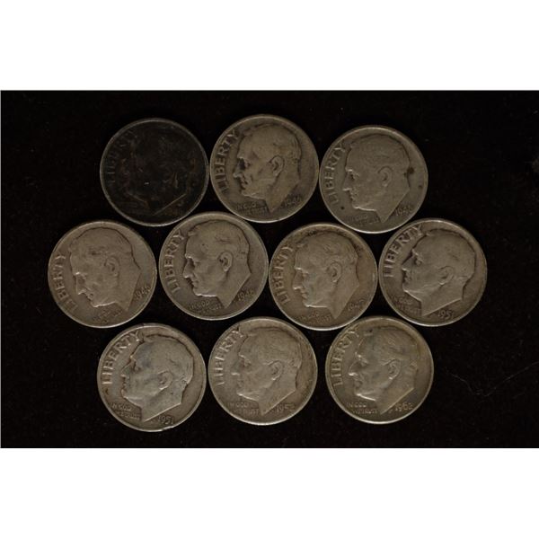10-SILVER ROOSEVELT DIMES: 1946-1962