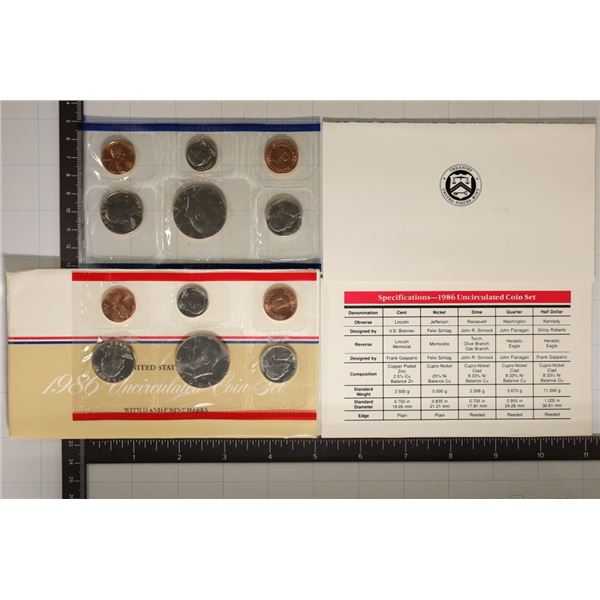 1986 US MINT SET (UNC) P/D (WITH ENVELOPE)